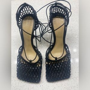 Bottega Veneta- Stretch Square-Toe Ankle-Strap Mesh Pumps